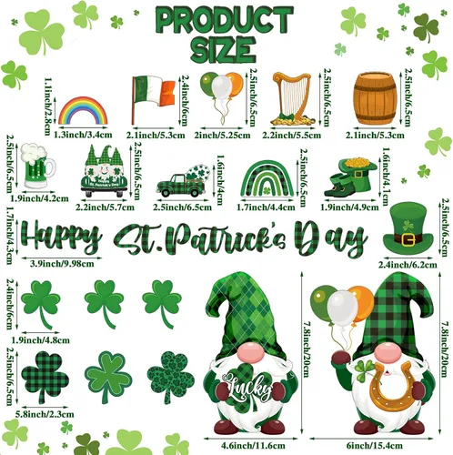 Vista 2 de 25 piezas de imanes de refrigerador de gnomos del Día de San Patricio Adhesivos magnéticos de decoración de fiesta irlandesa de trébol