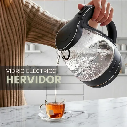 Vista 4 de OVENTE Hervidor eléctrico de 1.5L, calentador de agua de vidrio de borosilicato para encimera y hervidor para café o té, libre de BPA, apagado Negro