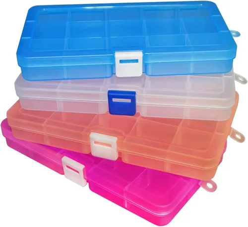 Vista 8 de Qualsen Paquete de 4 cajas organizadoras de plástico de 34 rejillas con divisores ajustables, caja de aparejos de pesca y caja organizadora