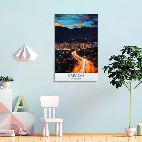 Vista 4 de Caracas Venezuela - Póster de viaje vintage de 08 x 12 pulgadas (7.9 x 11.8 in), pintura en lienzo, arte de pared, póster para sala de estar