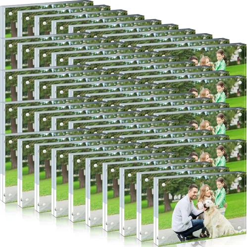 Vista 7 de Handepo Paquete de 30 marcos de fotos acrílicos transparentes de 4 x 4 pulgadas, marcos de fotos magnéticos de doble cara, 0.787 in de grosor, sin