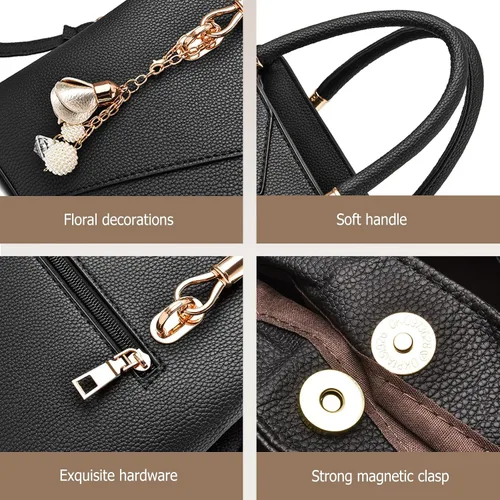 Vista 5 de FANDARE Bolso de mano con múltiples bolsillos para mujer, bolso de hombro de cuero PU