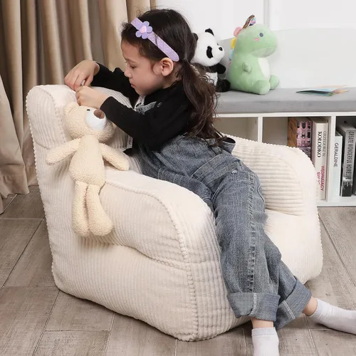 Vista 4 de MOMCAYWEX Silla Puf para Niños con un Oso de Peluche, Silla Cómoda para Niños Pequeños para Niños y Niñas, Beige