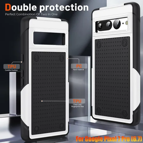 Vista 5 de Funda resistente para Google Pixel 7 Pro de 6.7 pulgadas, 4 esquinas con bolsas de aire [protección contra caídas de 12 pies], agarre texturizado