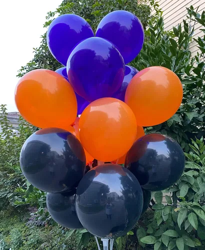 Vista 3 de 60 globos de látex de 12 pulgadas en negro, naranja y morado, Halloween, graduación, cumpleaños, baby shower, decoraciones de fiesta