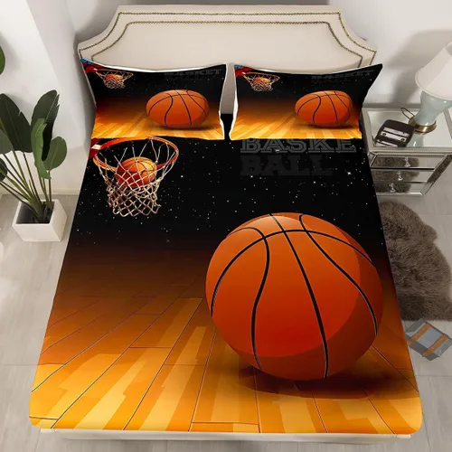 Vista 2 de Manfei Juego de sábanas de baloncesto para niños, tamaño individual, juego de ropa de cama temática deportiva para decoración de habitación de niños