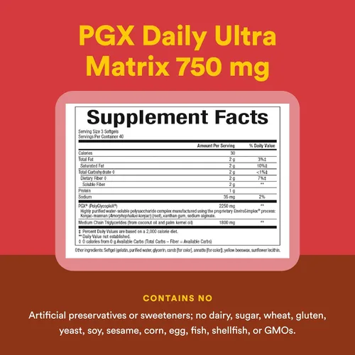 Vista 4 de Natural Factors PGX Daily Ultra Matrix, soporte para el control de peso con aceite MCT, 120 cápsulas blandas