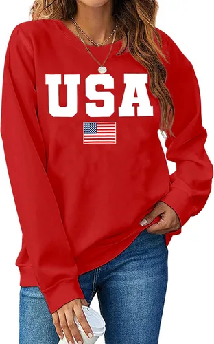 Vista 2 de Sudadera de Estados Unidos para mujer, camiseta patriótica con diseño de bandera americana, diseño de estrellas y rayas, para el 4 de julio