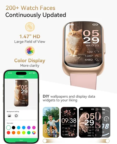 Vista 7 de Rastreador de Fitness, Relojes Inteligentes para Mujeres con Monitor de Frecuencia Cardíaca 24/7, Rastreador de Sueño, Entrenamiento de Respiración