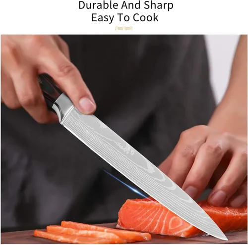 Vista 12 de XYJ Juego de cuchillos de cocina de acero inoxidable de 8 piezas con funda de transporte y funda de mango ergonómico para equilibrar bien