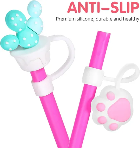 Vista 5 de NOLITOY 6 fundas para pajilla, tapas de silicona para popotes reutilizables, tapas de popote para popotes reutilizables, tapas protectoras de popote