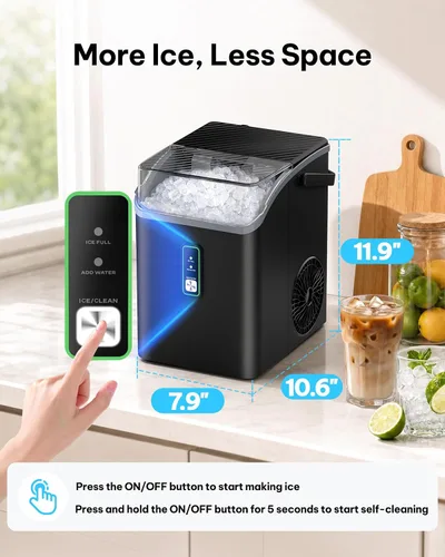 Vista 5 de Silonn Máquina de hielo Nugget con asa de transporte, 36 lbs/24H Negro