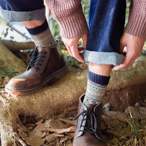 Vista 5 de Calcetines de lana para hombre para invierno gruesos y cálidos, calcetines de senderismo suaves y casuales nórdicos para botas