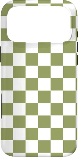 Vista 22 de Funda para iPhone 17 con diseño de cuadros verde oliva estético retro