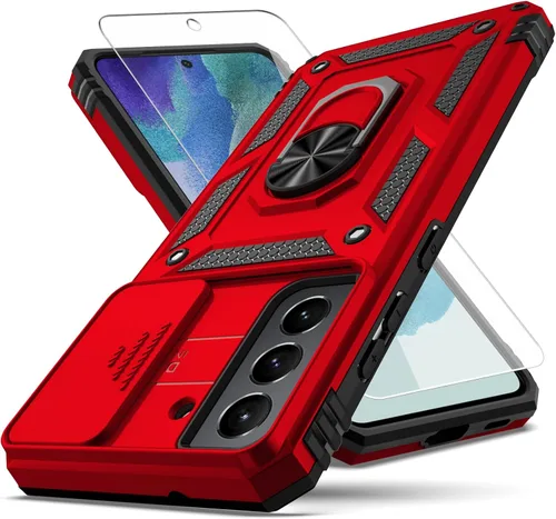 Vista 7 de Funda para Galaxy S21 FE 5G, con cubierta para lente de cámara, protector de pantalla HD, [grado militar] anillo de montaje en coche con soporte a