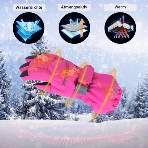 Vista 4 de Guantes de esquí para niños, impermeables, cálidos, para clima frío, resistentes al viento, antideslizantes, para snowboard y nieve (4-14 años)