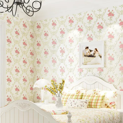 Vista 5 de Papel tapiz vintage en relieve 3D con diseño floral para despegar y pegar, rosa rosado, papel de pared de flores, pegar y despegar, papel