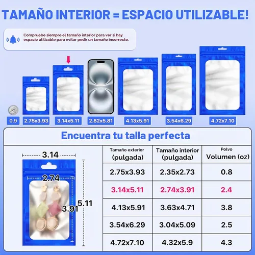 Vista 2 de ANZNKU 100 bolsas de Mylar azules, resellables a prueba de olores, bolsa
