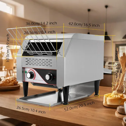 Vista 8 de Dyna-Living Tostadora comercial de 300 rebanadas/hora, tostadora comercial de acero inoxidable de 1900 W, tostadoras giratorias de acero inoxidable