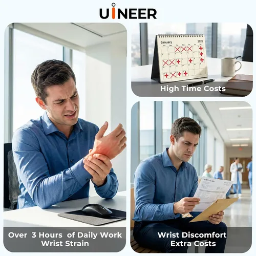 Vista 2 de Uineer Ratón ergonómico inalámbrico, mouse vertical recargable con Bluetooth, 7 LED de color, 4 DPI ajustables, receptor USB-A, alivio de tensión