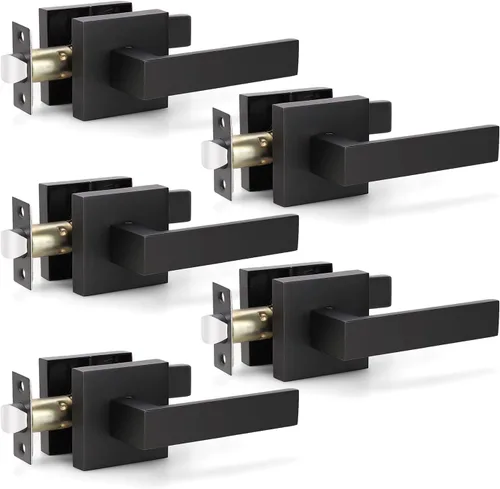 Vista 12 de KNOBWELL - Paquete de 1 manija para puerta delantera con llave y cerradura, manijas de palanca negras para puerta exterior, juego de cerradura