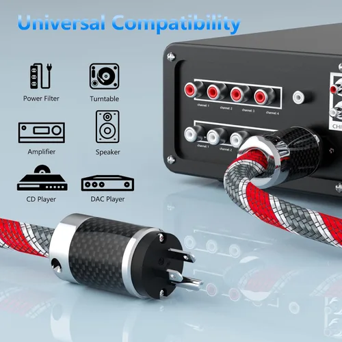 Vista 6 de Monosaudio Cable de alimentación de audio de 125 V 15 A, cable de alimentación de audiophole de alta gama, conectores chapados en rodio, cable