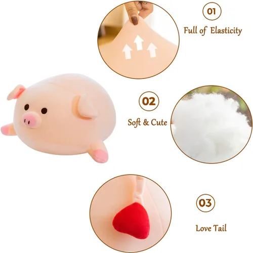 Vista 6 de MDXMY Almohada de peluche de cerdo de cerdo, almohada suave y gruesa para abrazar, juguetes lindos para niños y niñas (ojos redondos, 15.7 pulgadas)