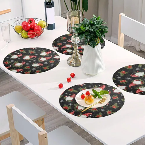 Vista 6 de Whimsical - Manteles individuales de mesa de comedor de Navidad, resistentes al calor, antideslizantes, redondos para cocina, talla 6 pulgadas