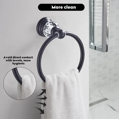 Vista 7 de WINCASE Anillo Toallero de Cristal, Soporte para Toallas de Mano Negro, Colgadores de Toallas Redondos para Baño Montaje en Pared Negro Mate