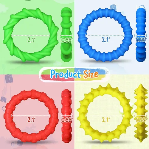 Vista 3 de Pulsera de textura sensorial de juguetes para la ansiedad: paquete de 4 juguetes táctiles elásticos para niños y adultos, artículo silencioso
