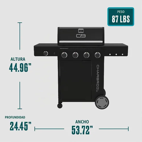 Vista 9 de Charbroil Performance Series 463253925 - Armario para parrilla de gas de 4 quemadores con quemador lateral, color negro