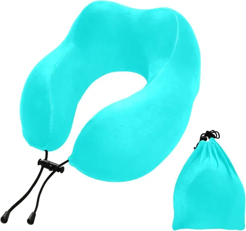 Vista 28 de Almohada de viaje azul real para cama de viaje de coche, almohada de espuma viscoelástica en forma de U para el cuello, color azul rey