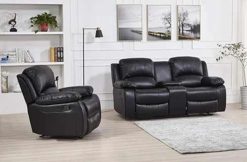 Vista 35 de Betsy Furniture Sofá reclinable de piel sintética con consola 8018, varios colores (beige, sofá biplaza)