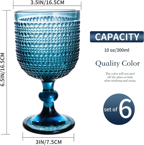 Vista 2 de Bandesun Juego de Copas de Vino Azules con Bordes de Perla Set de 6 - Vasos de Cristal Vintage para Bebidas