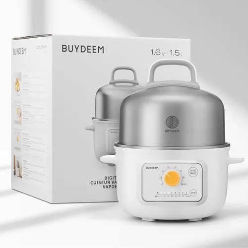 Vista 8 de BUYDEEM G32 Vaporizador Eléctrico de Alimentos 1.56L, Vaporizador de Acero Inoxidable para Verduras, Huevos y Mariscos, 8 Configuraciones de Tiempo