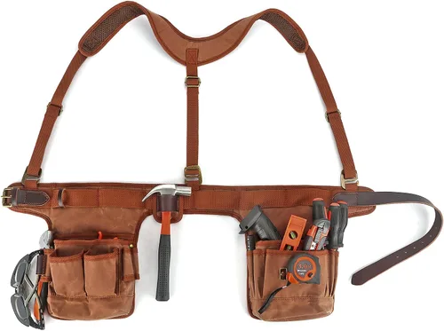 Vista 7 de Bolsa para cinturón de herramientas con tirantes-carpintero electricista acolchada 5+ bolsillos, pequeña Heavy Duty Work Belt ,with Hammer Holder