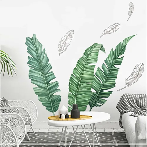 Vista 8 de Efavormart - Calcomanías de pared con hojas de palmera tropicales verdes, calcomanías removibles