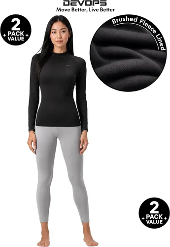 Vista 7 de DEVOPS Paquete de 2 camisetas térmicas de cuello alto de manga larga de compresión para mujer capa base negro / negro