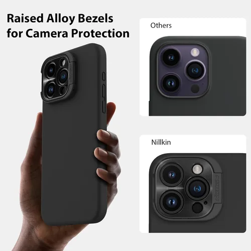 Vista 5 de Nillkin CamShield - Funda para iPhone 15 Pro con soporte para cámara, funda de silicona líquida compatible con MagSafe, funda magnética sedosa