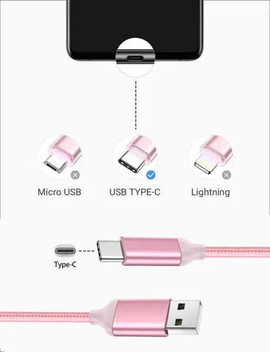 Vista 3 de Awnuwuy [2 unidades de 10 pies] Cable de carga USB tipo C rosa, cable largo para Android auto, USB A a USB C, cable de carga rápida para Samsung