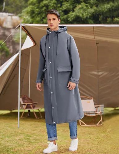 Vista 2 de COOFANDY Chaqueta impermeable para hombre con capucha, impermeable, ligera, activa, larga