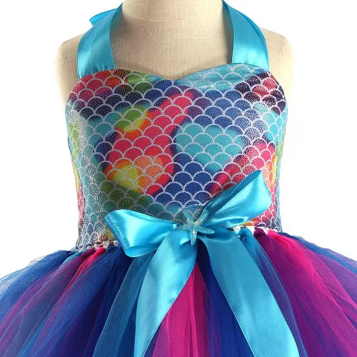 Vista 5 de Yoriko Disfraz de sirena para niñas vestido de fiesta tutú con diadema para concurso