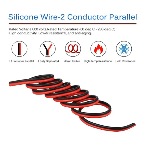 Vista 3 de BNTECHGO 12 Calibre Flexible 2 Conductores Paralelos de Silicona, Cable Rojo y Negro de 3 Pies, Cable de Cobre Estañado Trenzado