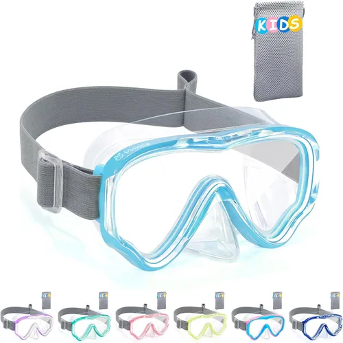 Vista 23 de Vvinca Kids-Goggles with Nose Cover, Diving Mask Elastic Fabric Strap Anti Fog Anti Shattered Lens for Kids Swim Goggles 3-14