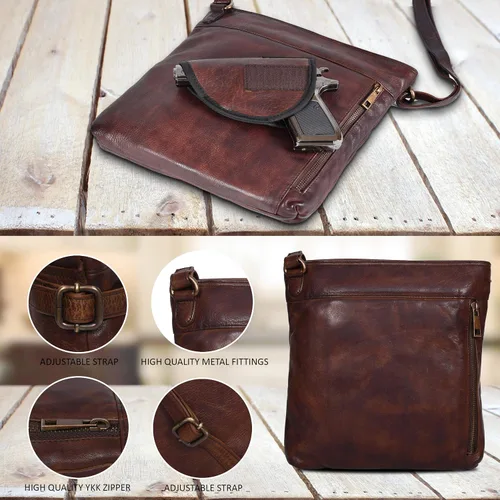 Vista 3 de Ozora Bolso cruzado de cuero oculto para mujeres y hombres con funda desmontable