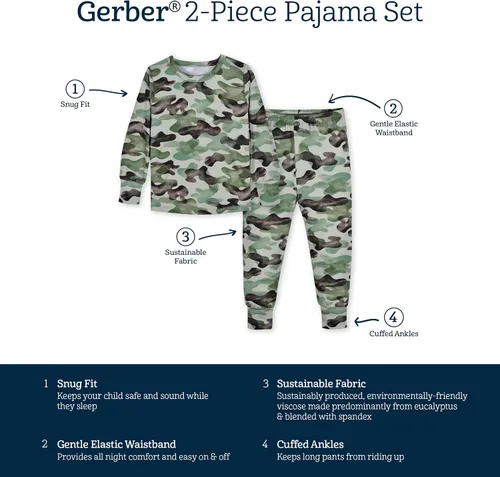 Vista 6 de Gerber Unisex Baby Toddler Buttery Soft 2-Piece Snug Fit Pajamas with Viscose Made from Eucalyptus