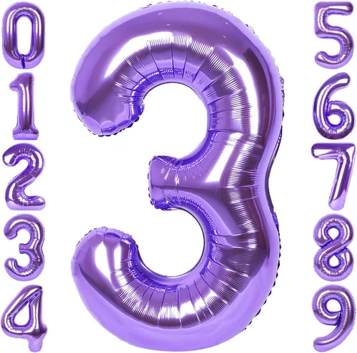 Vista 19 de Globo de número 0 de 40 pulgadas de RainbowQ Party, grande, color púrpura, para niños o niñas, números del 0 al 9, de papel de aluminio y Mylar