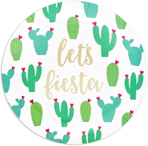 Vista 3 de Sparkle and Bash Fiesta - Platos de postre – Paquete de 48 unidades, 9 pulgadas, patrón de cactus multicolor – Platos de cactus de papel desechables
