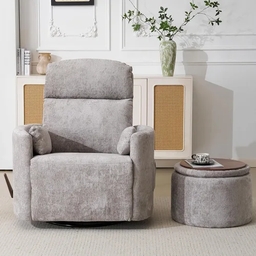 Vista 11 de Sillón reclinable eléctrico de gran tamaño con masaje y calor, sillón reclinable giratorio con reposacabezas ajustable, silla reclinable planeadora