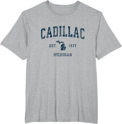 Vista 31 de Cadillac Michigan MI Vintage Sports Design Navy Print Camiseta